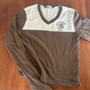 Brandy Melville Color-Blocked Brown and Cream Long Sleeve Tee